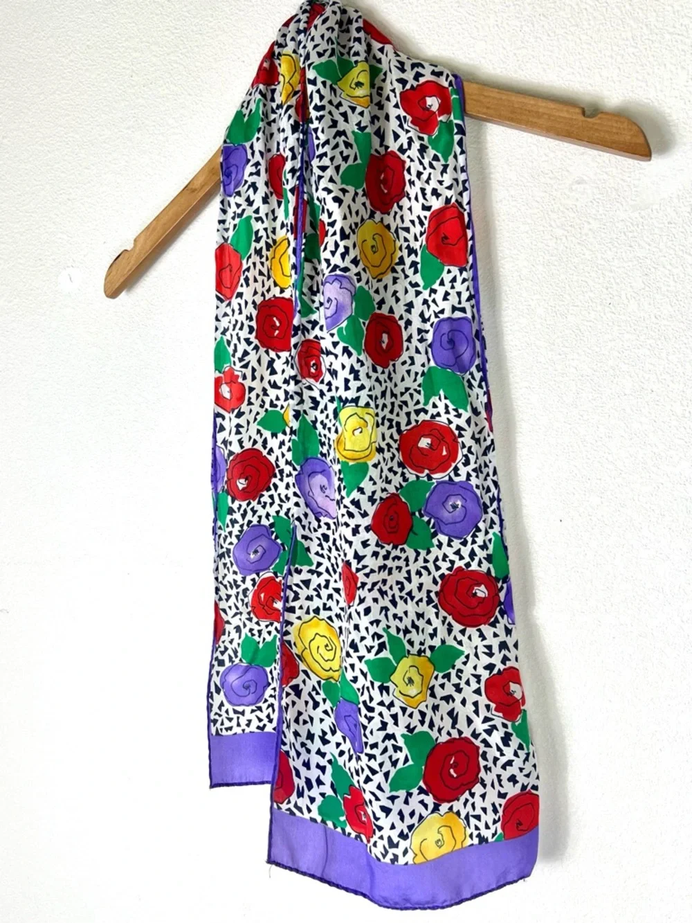Barr Beards Vintage 90s 100% Silk Floral Scarf, Purple Yellow Red Green